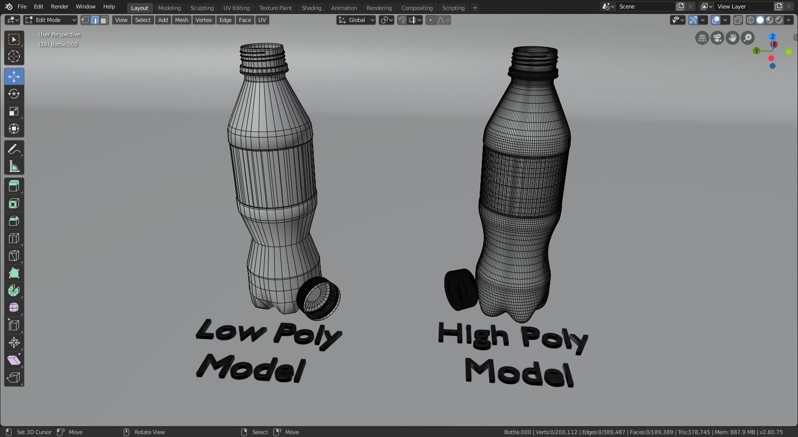 Plastic Bottle 3D Model - Complete - Low And High Poly Low-poly 3D model_13