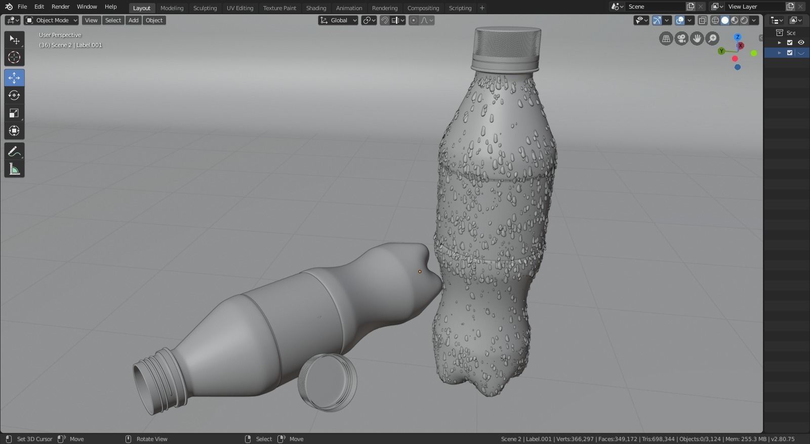 Plastic Bottle 3D Model - Complete - Low And High Poly Low-poly 3D model_6