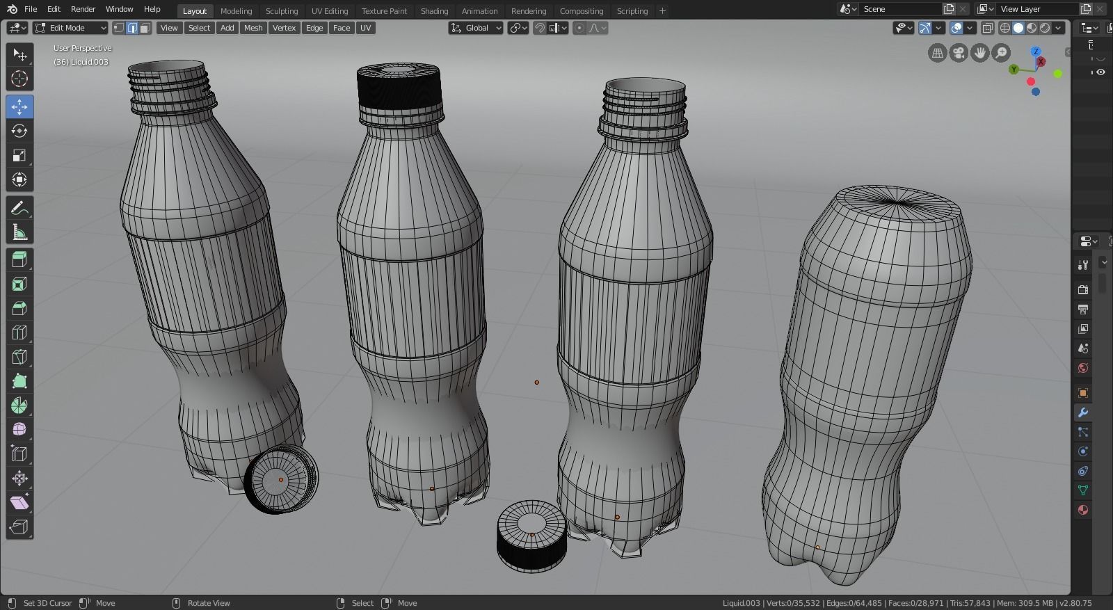 Plastic Bottle 3D Model - Complete - Low And High Poly Low-poly 3D model_12