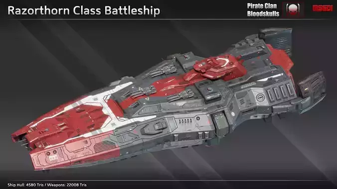 Spaceship Razorthorn Battleship Low-poly 3D model