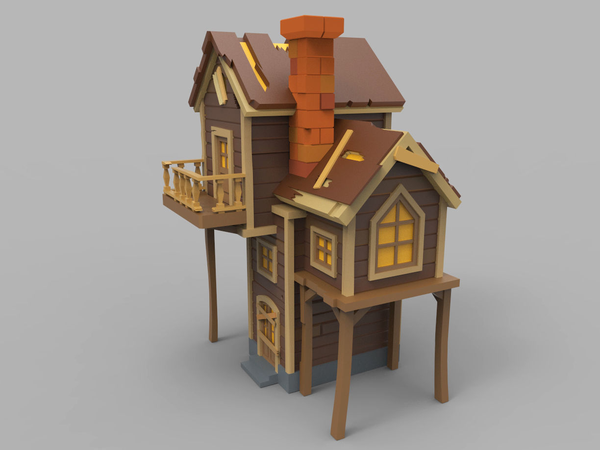 Wooden Haunted House  3D model_4