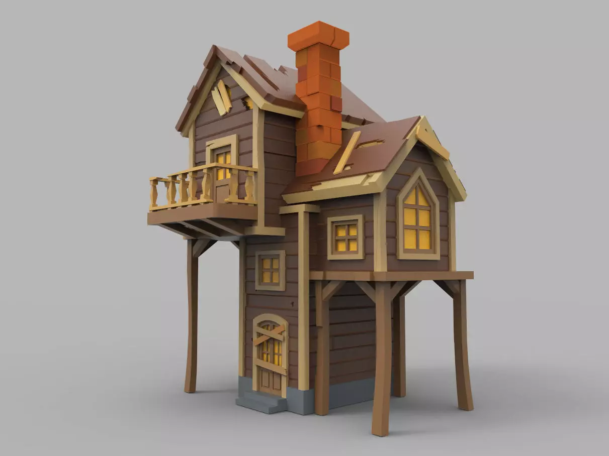 Wooden Haunted House  3D model_0