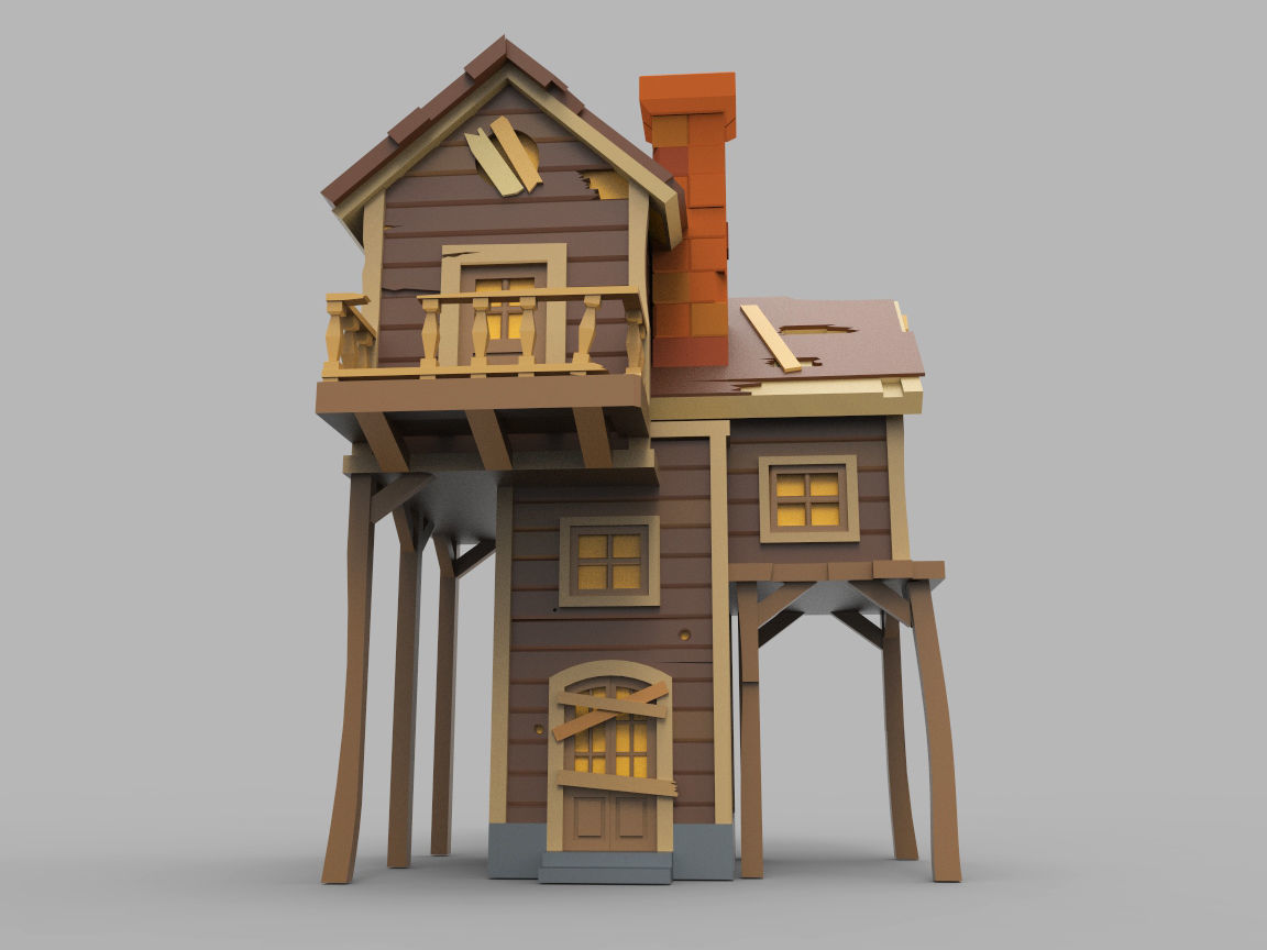 Wooden Haunted House  3D model_2
