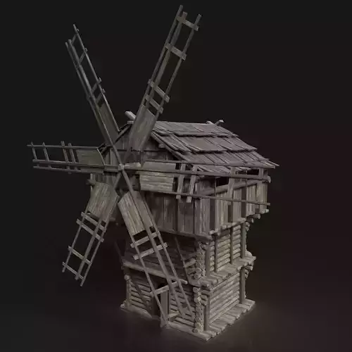 Medieval Wooden Fantasy Viking Windmill Silo AAA Next Gen Low-poly 3D model