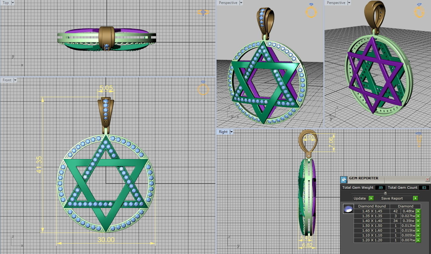 Jewish Star of David 30mm Pendant 3dmodel printable 3D print model_8