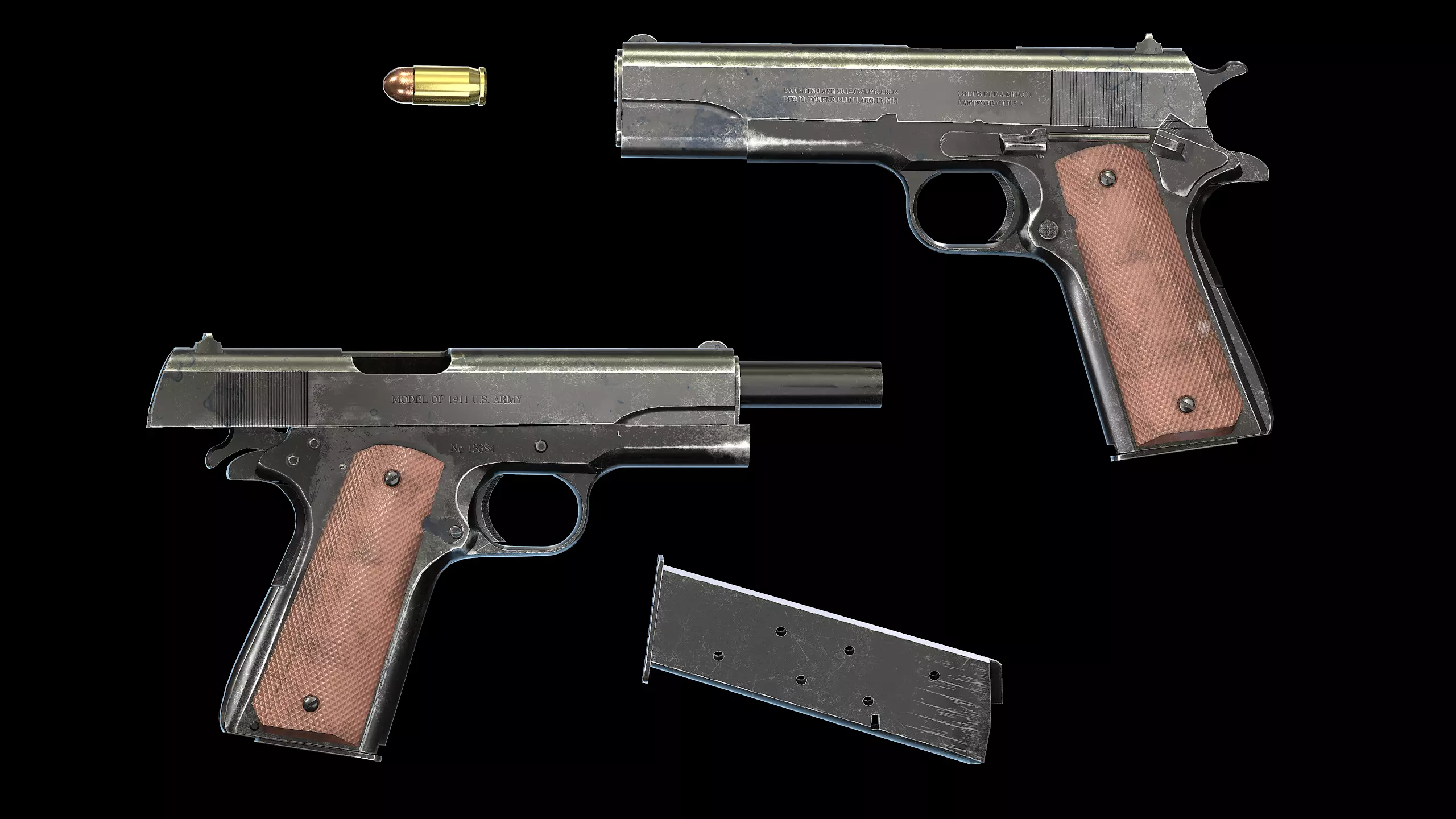 Colt M1911 Low-poly 3D model_0