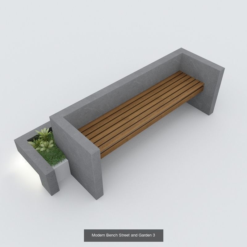 Modern Bench Street and Garden 3D Model Collection_2