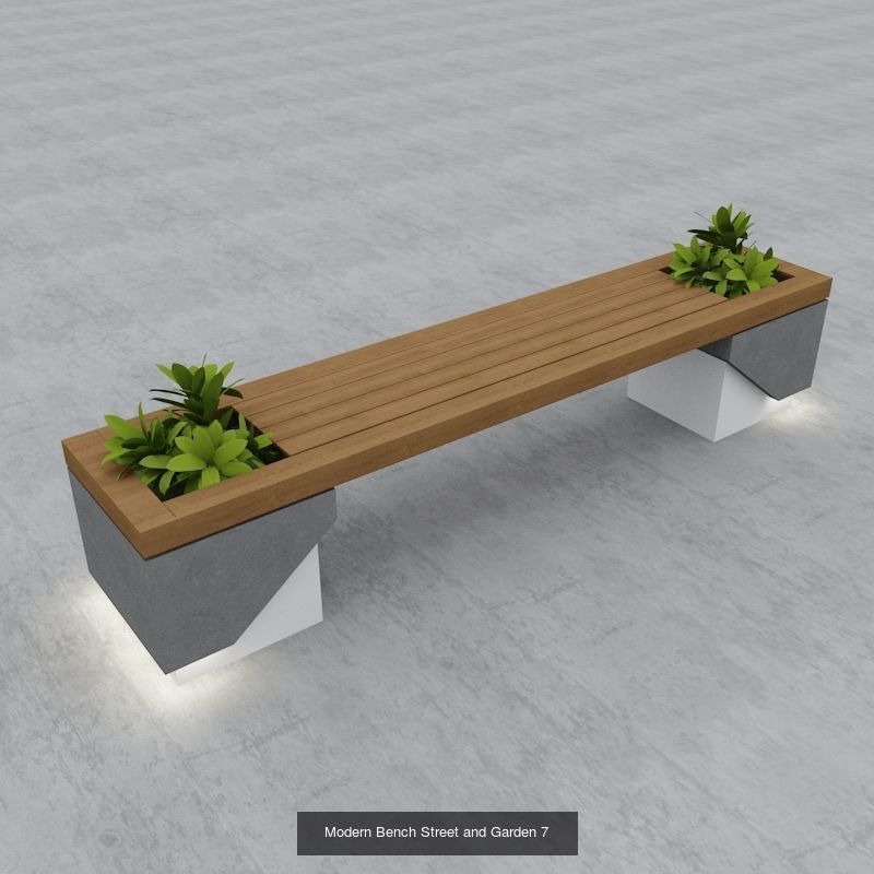 Modern Bench Street and Garden 3D Model Collection_1
