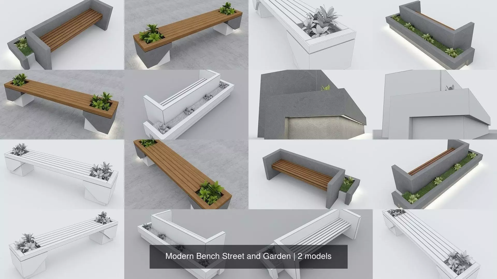 Modern Bench Street and Garden 3D Model Collection_0