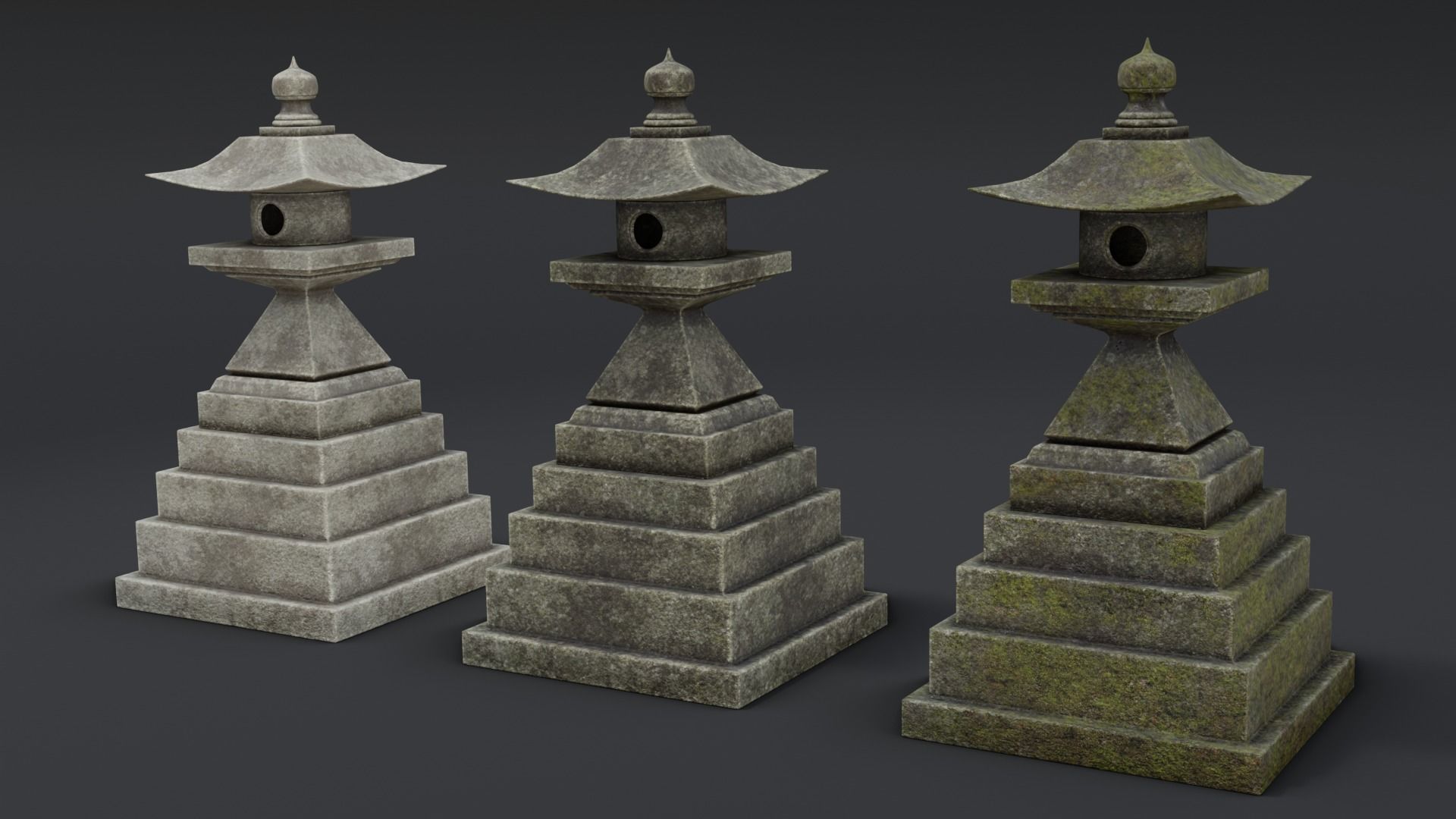 Japanese Stone Lanterns Low-poly 3D model_1