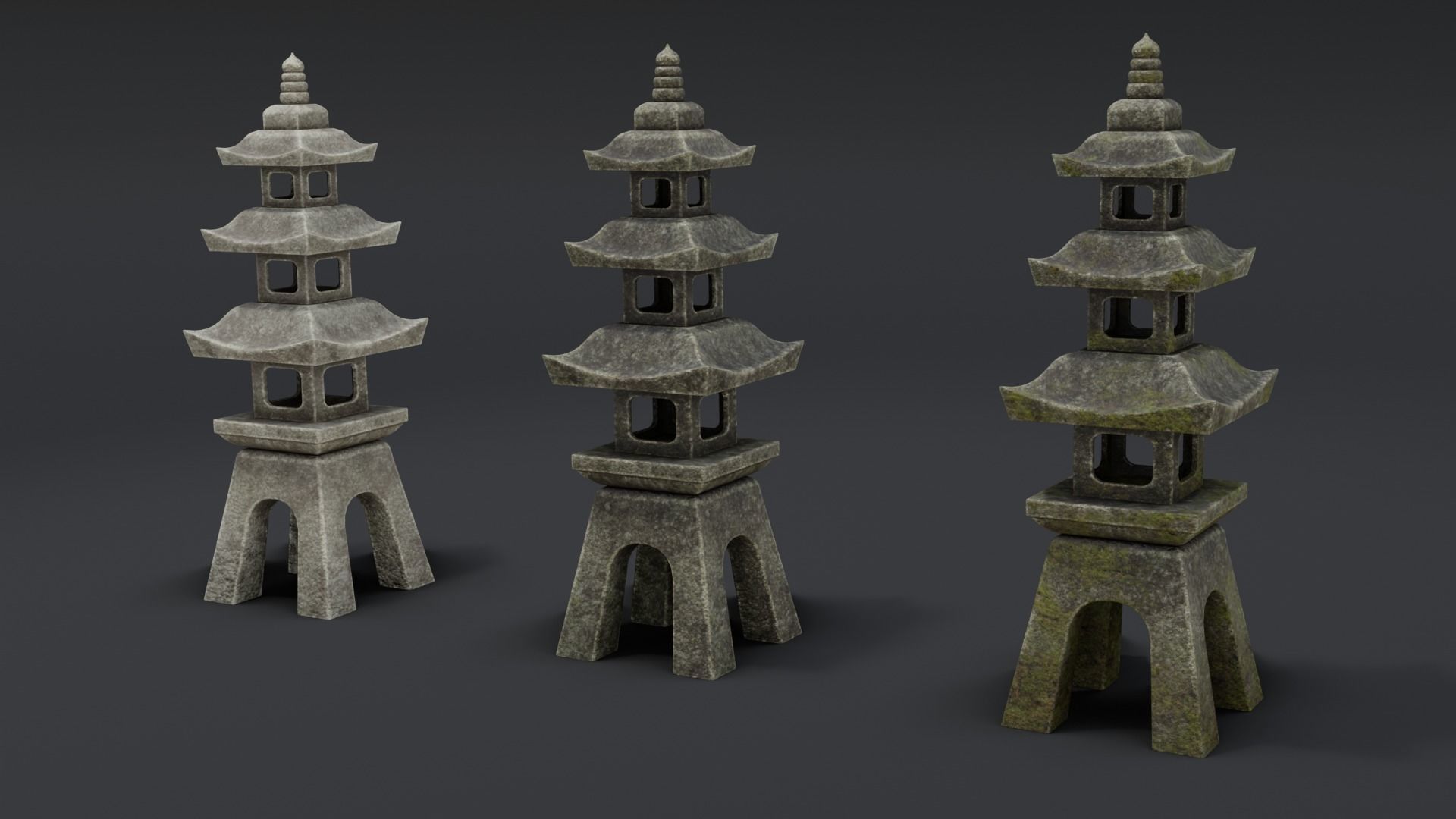 Japanese Stone Lanterns Low-poly 3D model_2