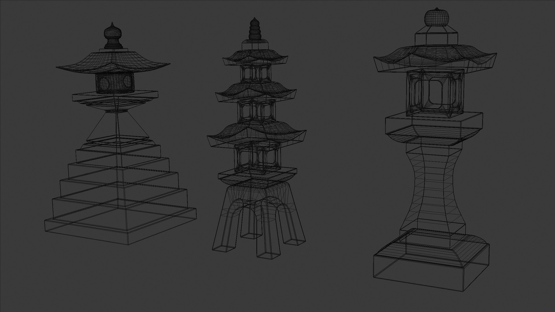 Japanese Stone Lanterns Low-poly 3D model_9