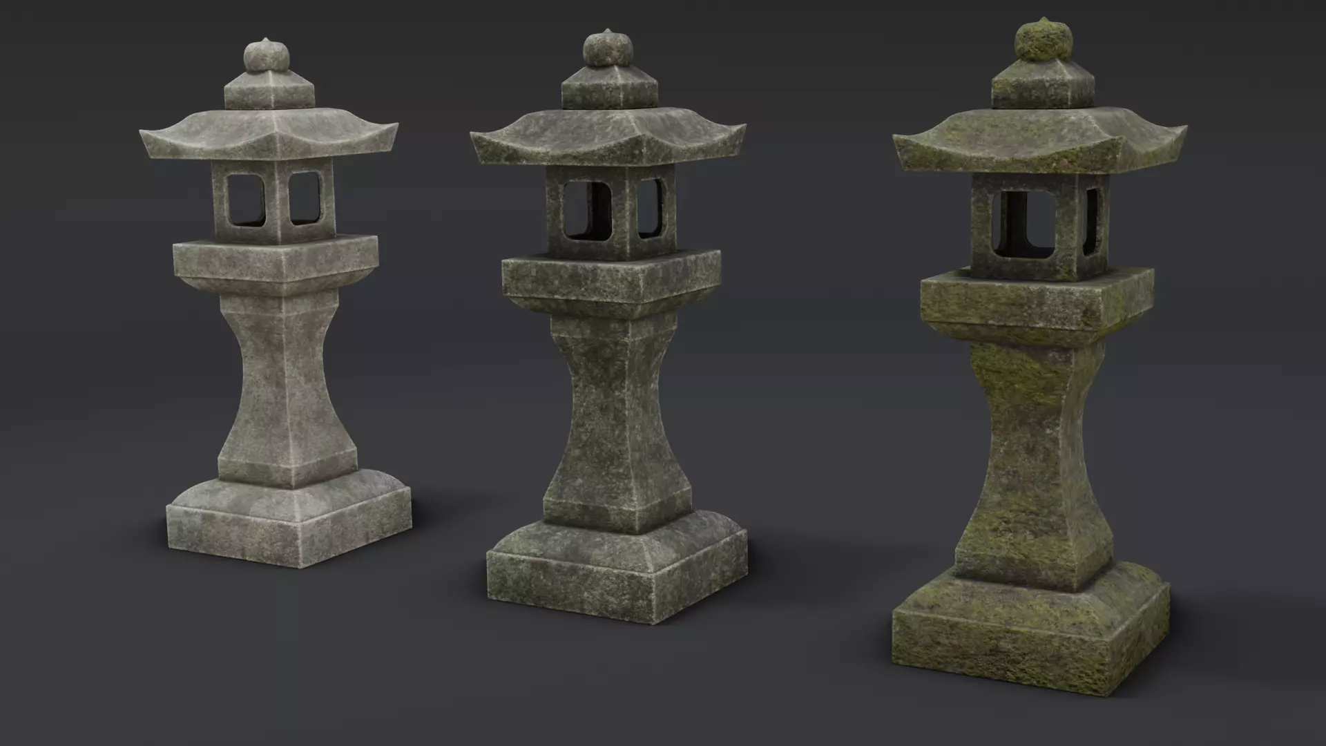 Japanese Stone Lanterns Low-poly 3D model_0