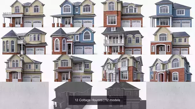 12 Cottage Houses 3D Model Collection