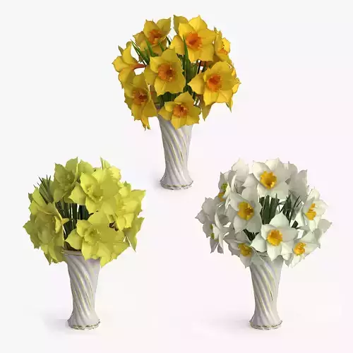 Narcissus  Bouquet Flowers Low-poly 3D model