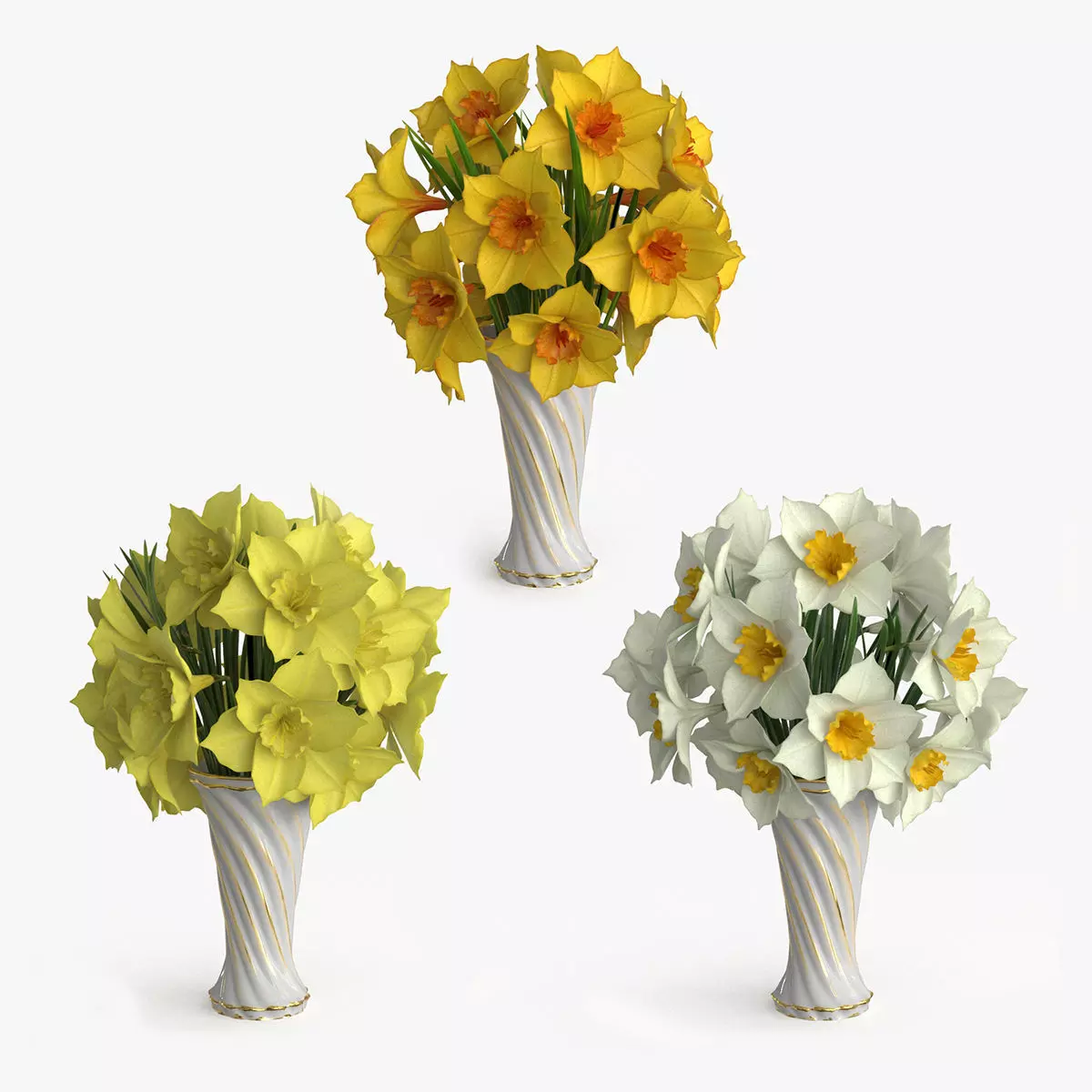 Narcissus  Bouquet Flowers Low-poly 3D model_0