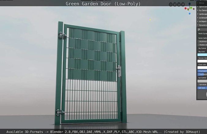 Green Rigged Garden Door - Low-Poly Low-poly 3D model