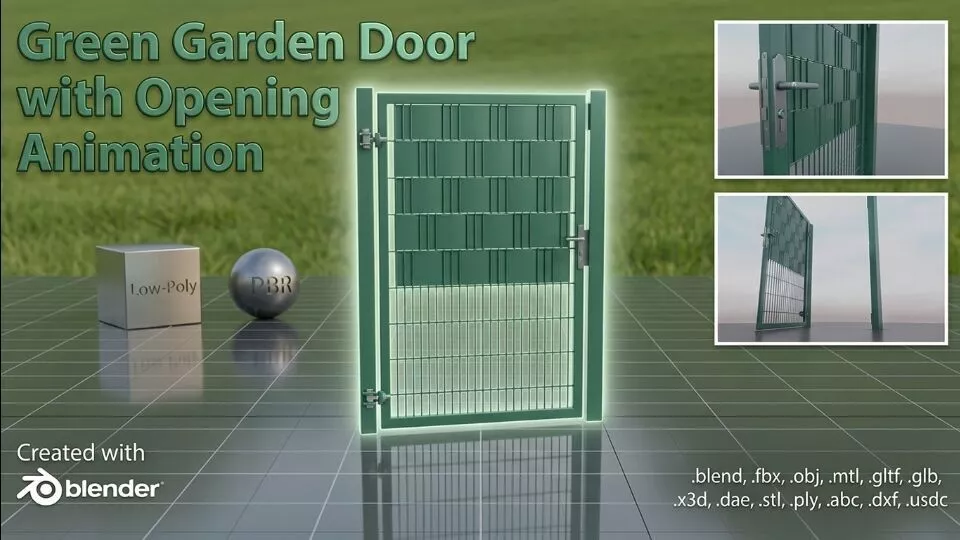 Green Rigged Garden Door - Low-Poly Low-poly 3D model