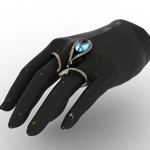 Diamond and Topaz Duble Ring 3D print model 3D print model