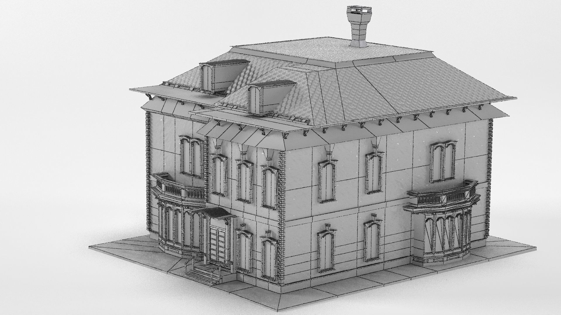 Old Victorian  House PBR 3D model_7