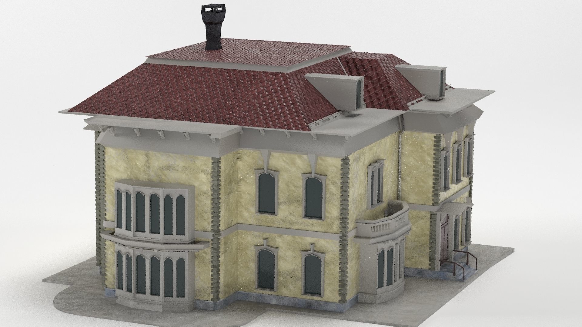 Old Victorian  House PBR 3D model_5