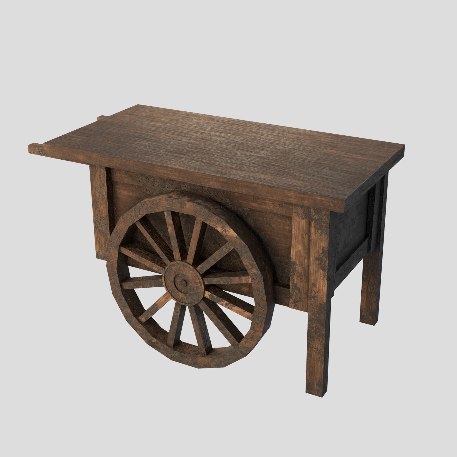 Street Vendor Cart Wooden Low-poly 3D model_6