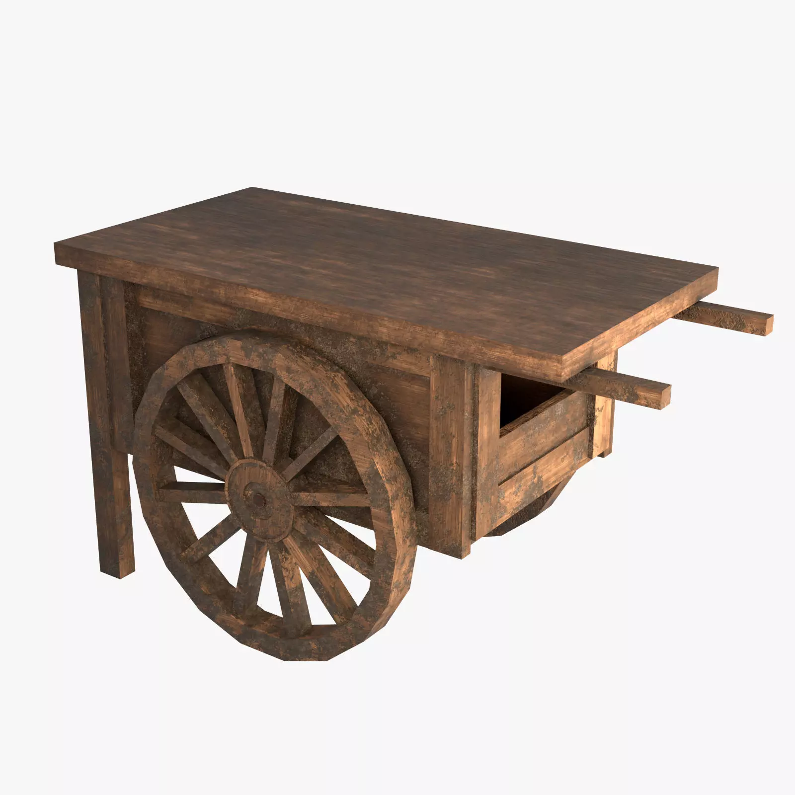 Street Vendor Cart Wooden Low-poly 3D model_0