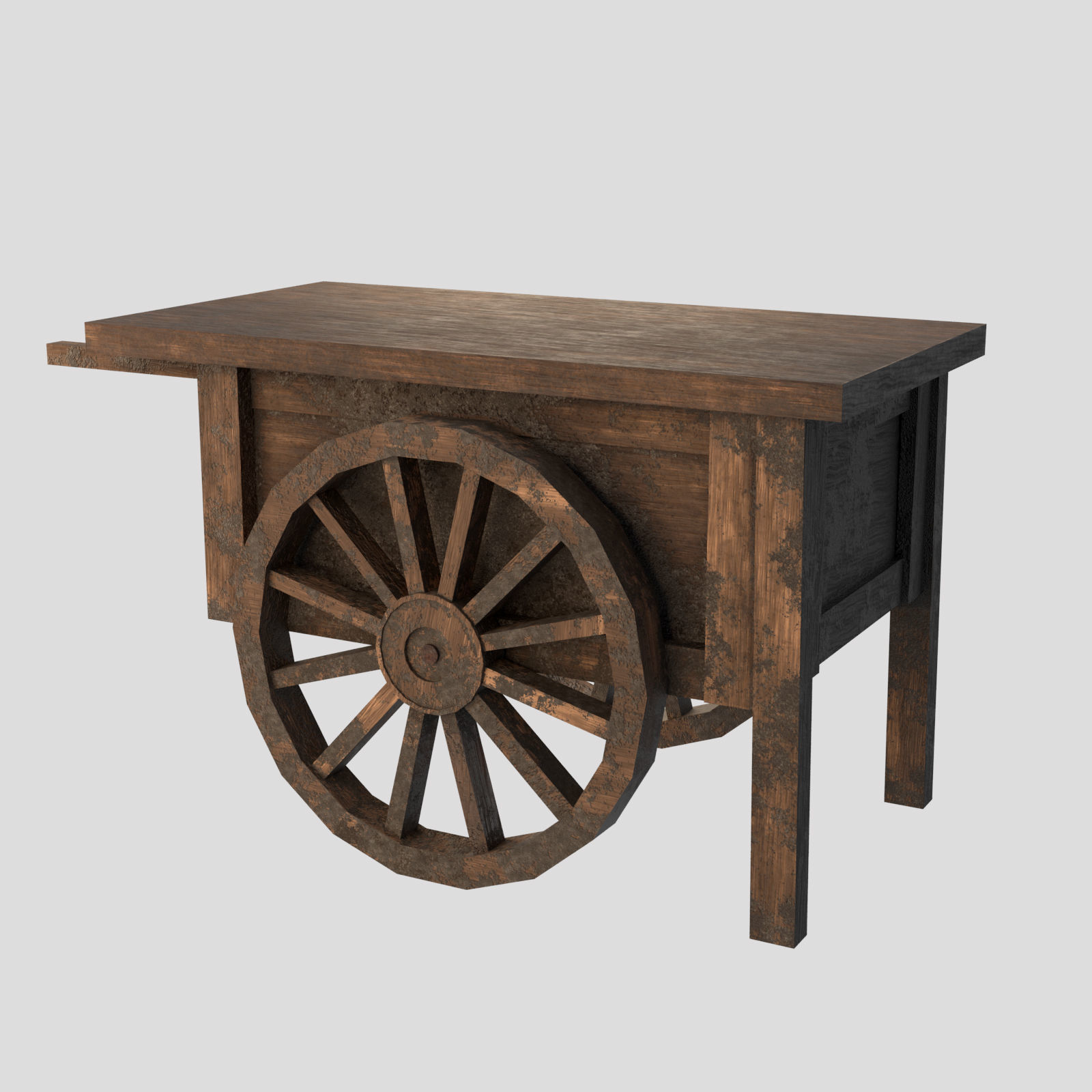Street Vendor Cart Wooden Low-poly 3D model_5