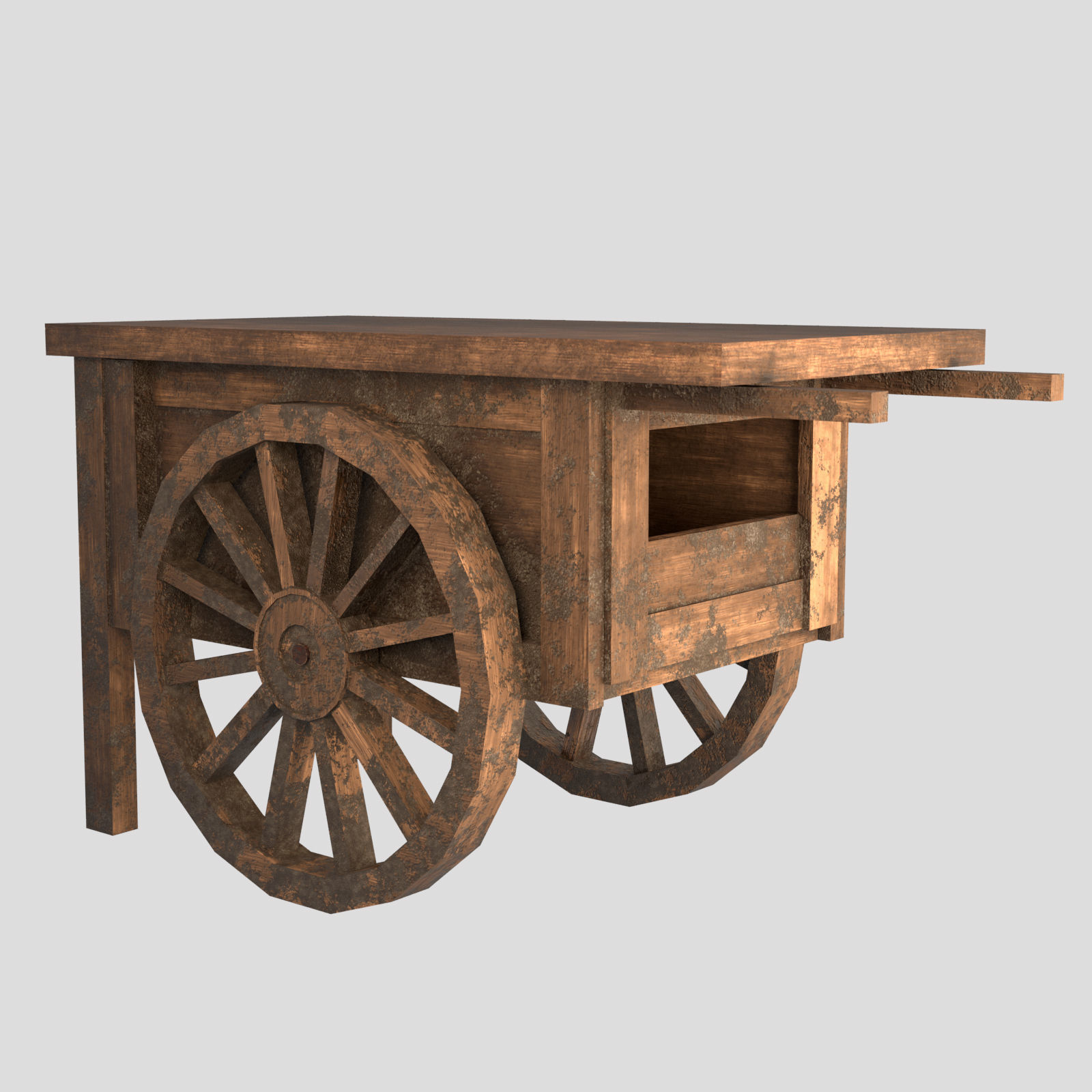 Street Vendor Cart Wooden Low-poly 3D model_1