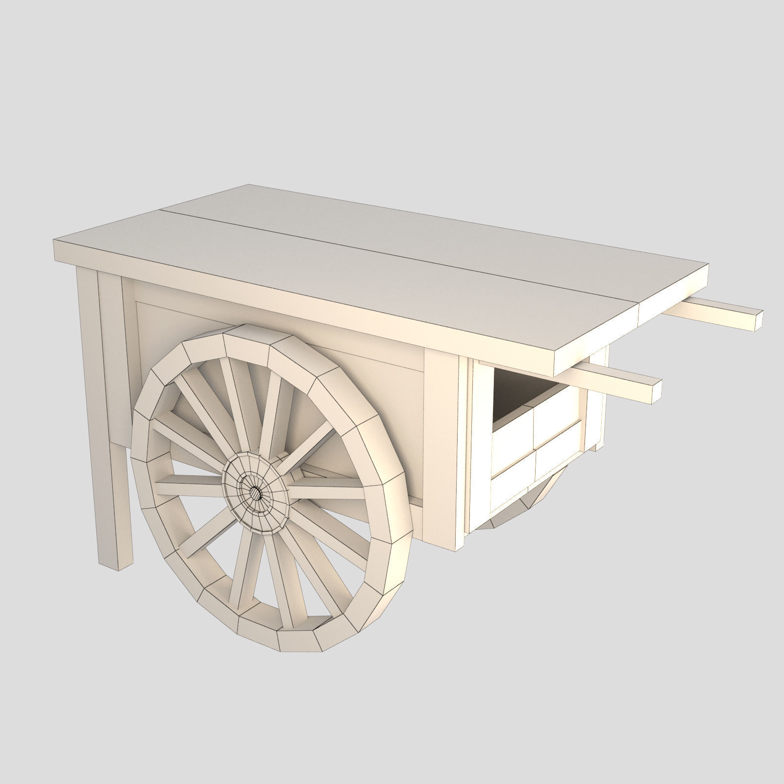 Street Vendor Cart Wooden Low-poly 3D model_10