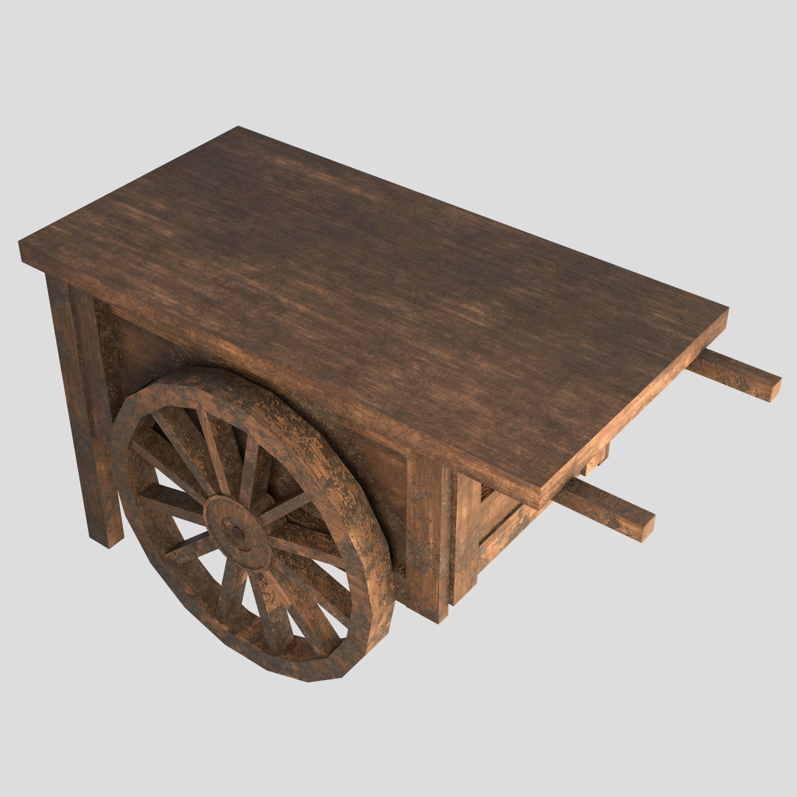 Street Vendor Cart Wooden Low-poly 3D model_2