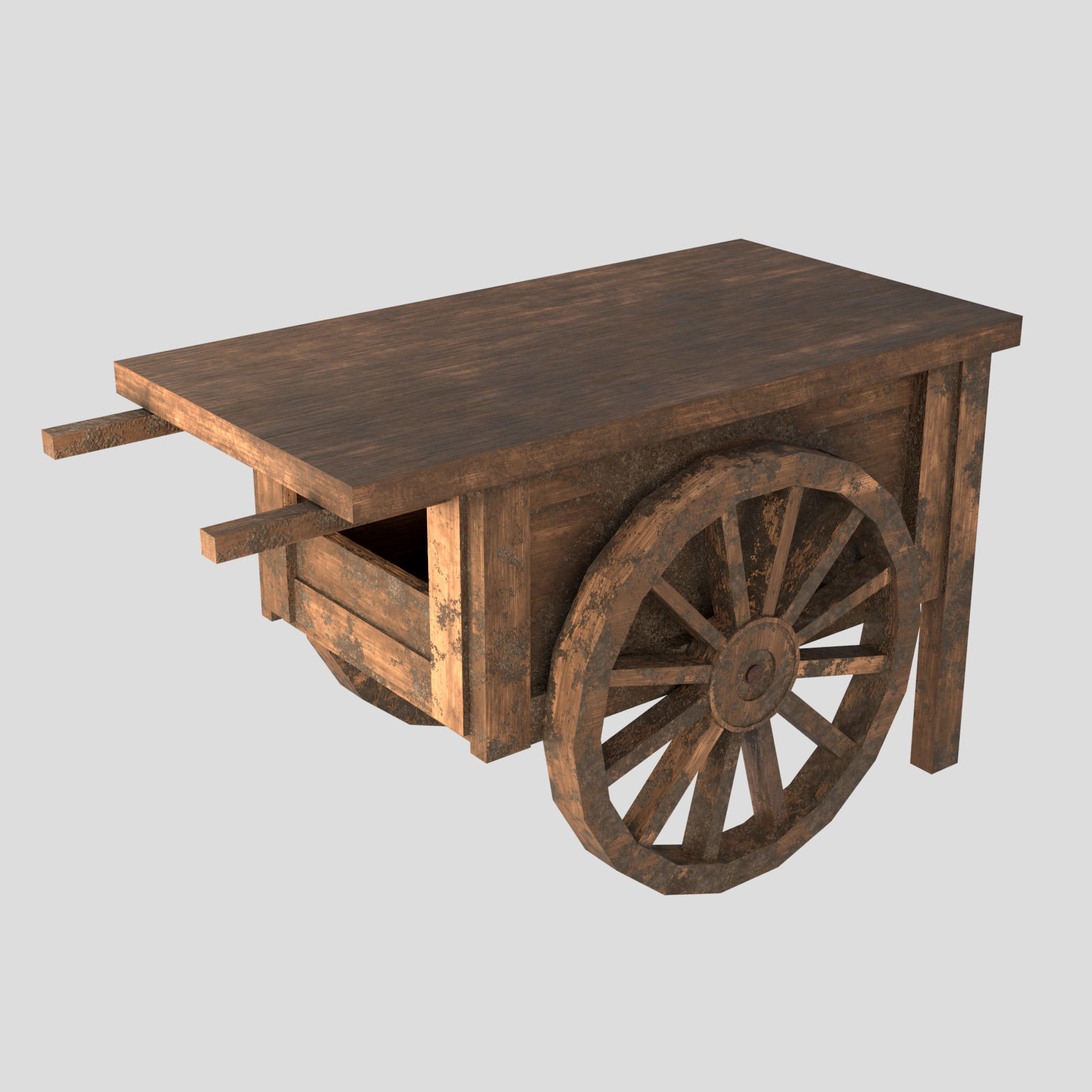 Street Vendor Cart Wooden Low-poly 3D model_3