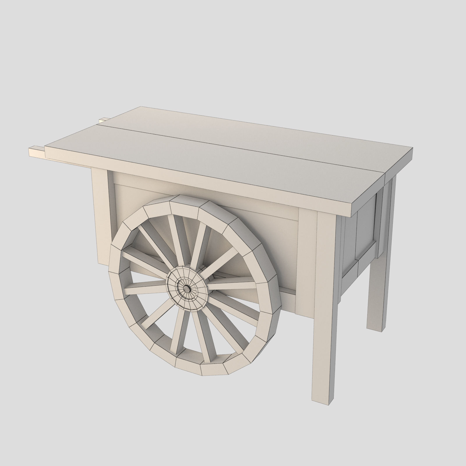 Street Vendor Cart Wooden Low-poly 3D model_7