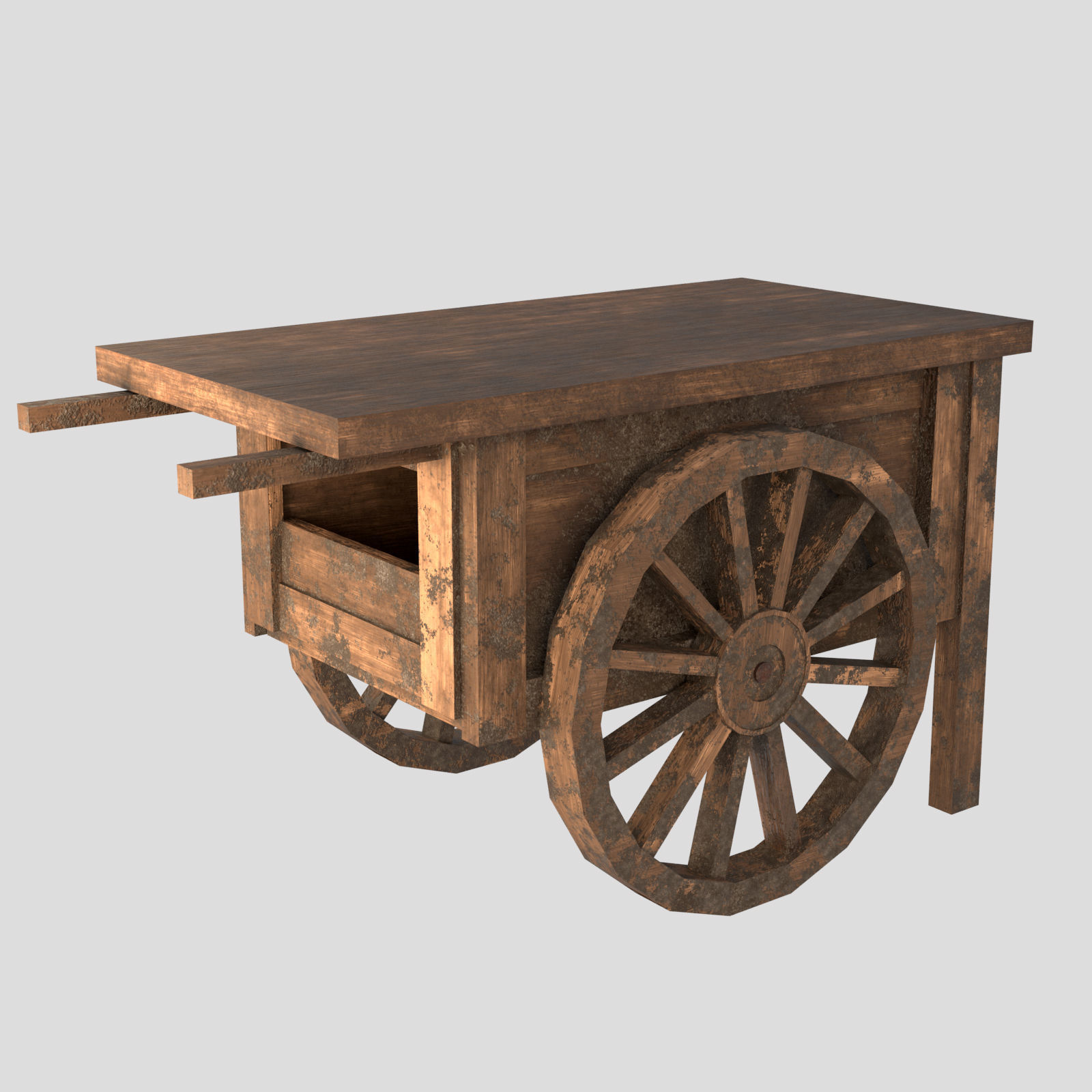 Street Vendor Cart Wooden Low-poly 3D model_4