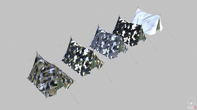 Camp - Military hideout snow winter tents Low-poly 3D model Low-poly 3D model