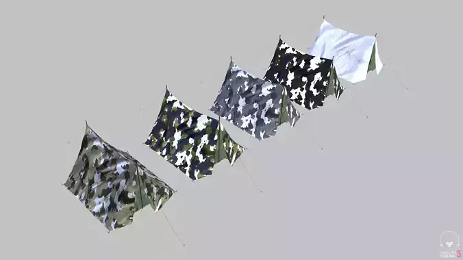 Camp - Military hideout snow winter tents Low-poly 3D model