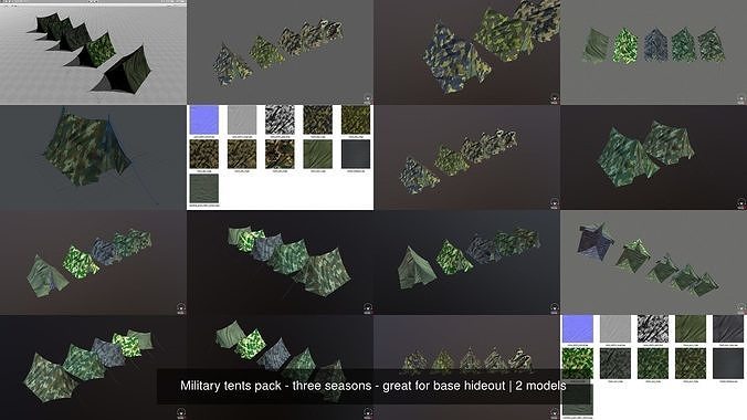  Military tents pack - three seasons - great for base hideout 3D Model Collection
