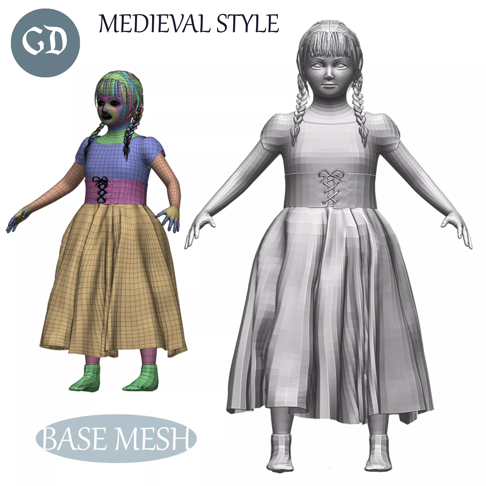 Medieval Little Girl Base Mesh Low-poly 3D model