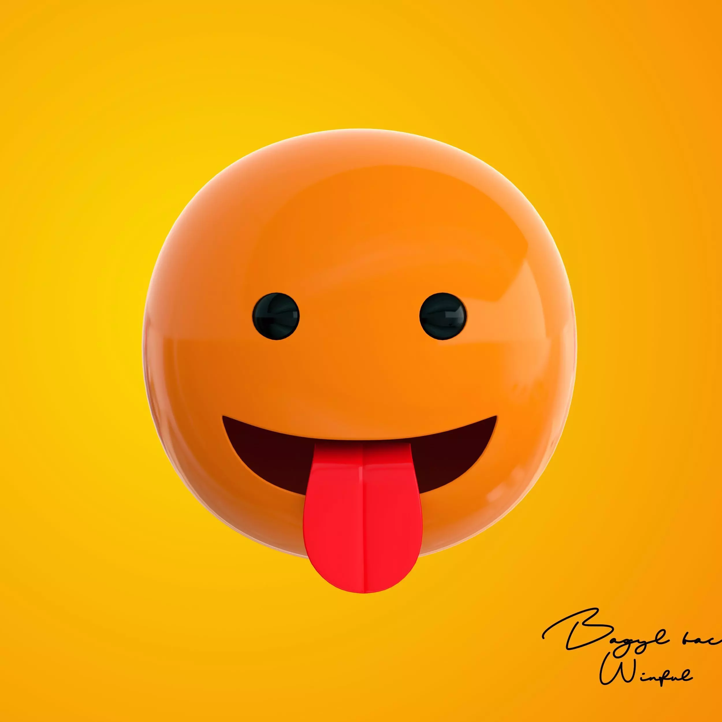 Emoji Face with a Tongue Low-poly 3D model_0