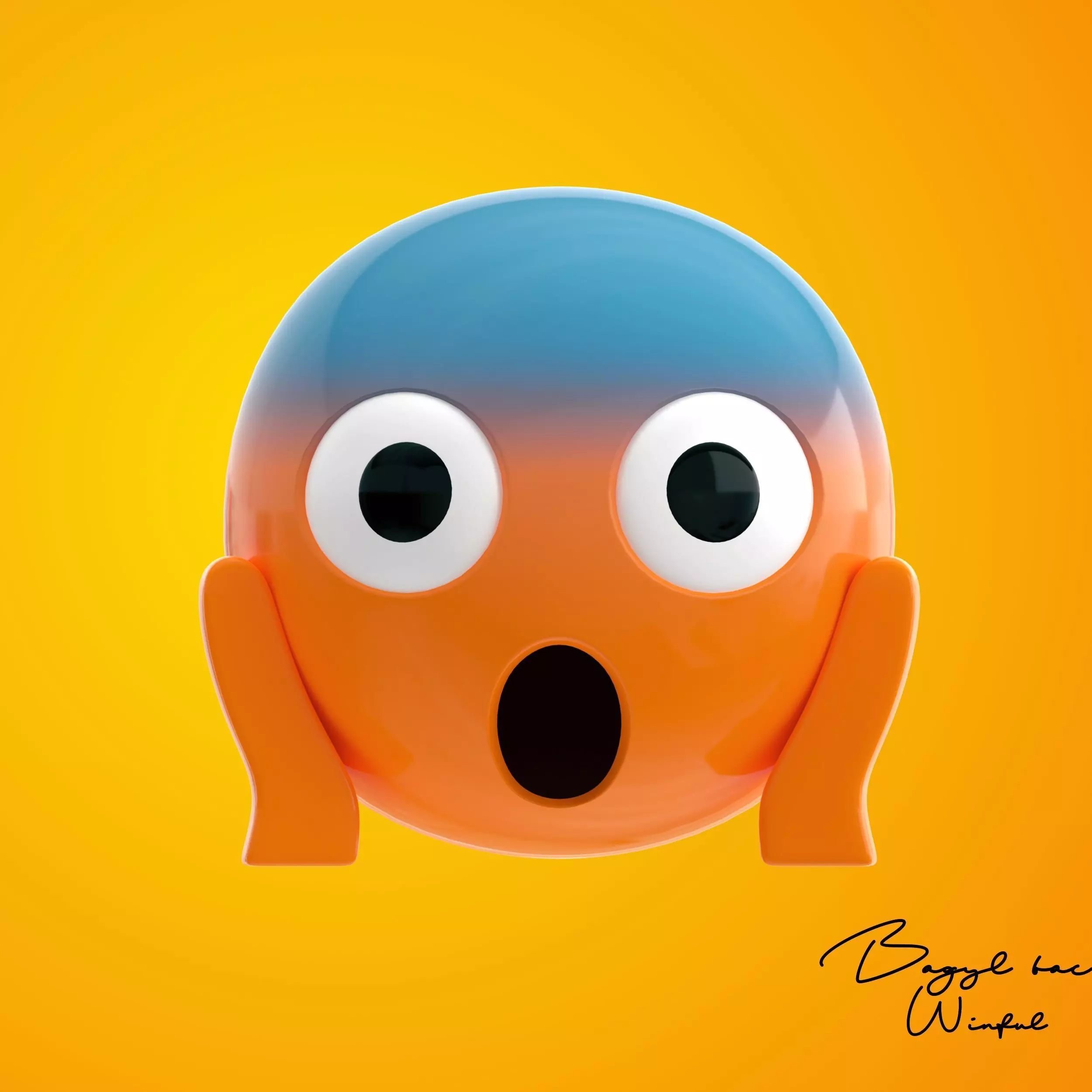 Emoji Face Screaming in Fear Low-poly 3D model_0