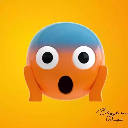 Emoji Face Screaming in Fear Low-poly 3D model