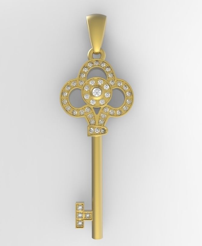 Key with gems 3D print model_6