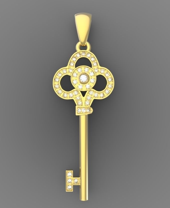 Key with gems 3D print model_7