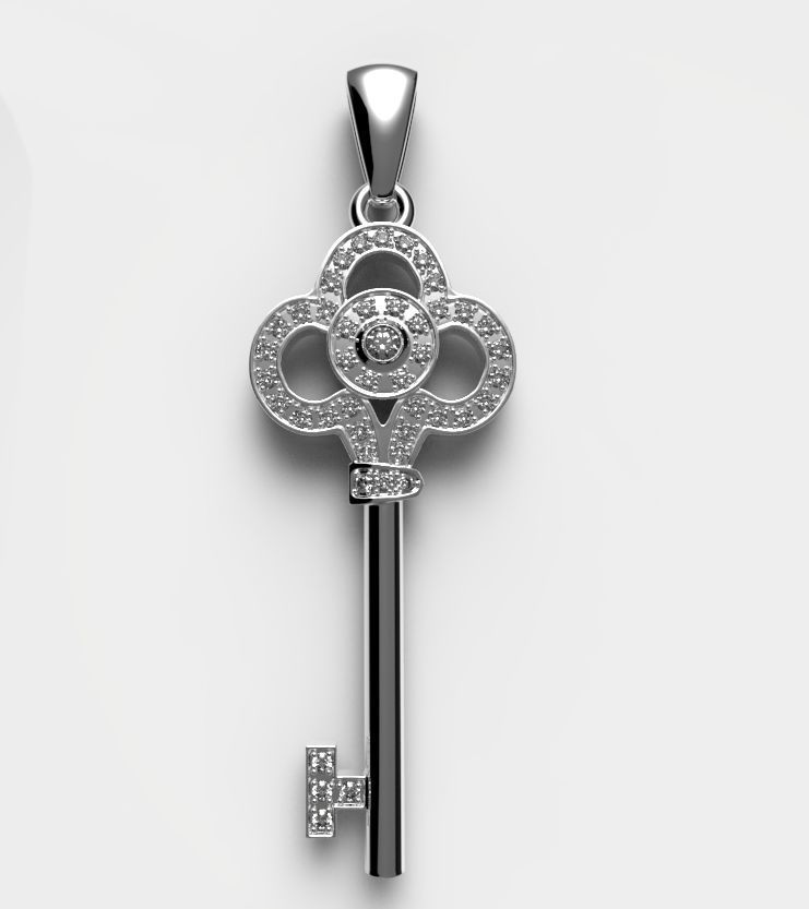 Key with gems 3D print model_3