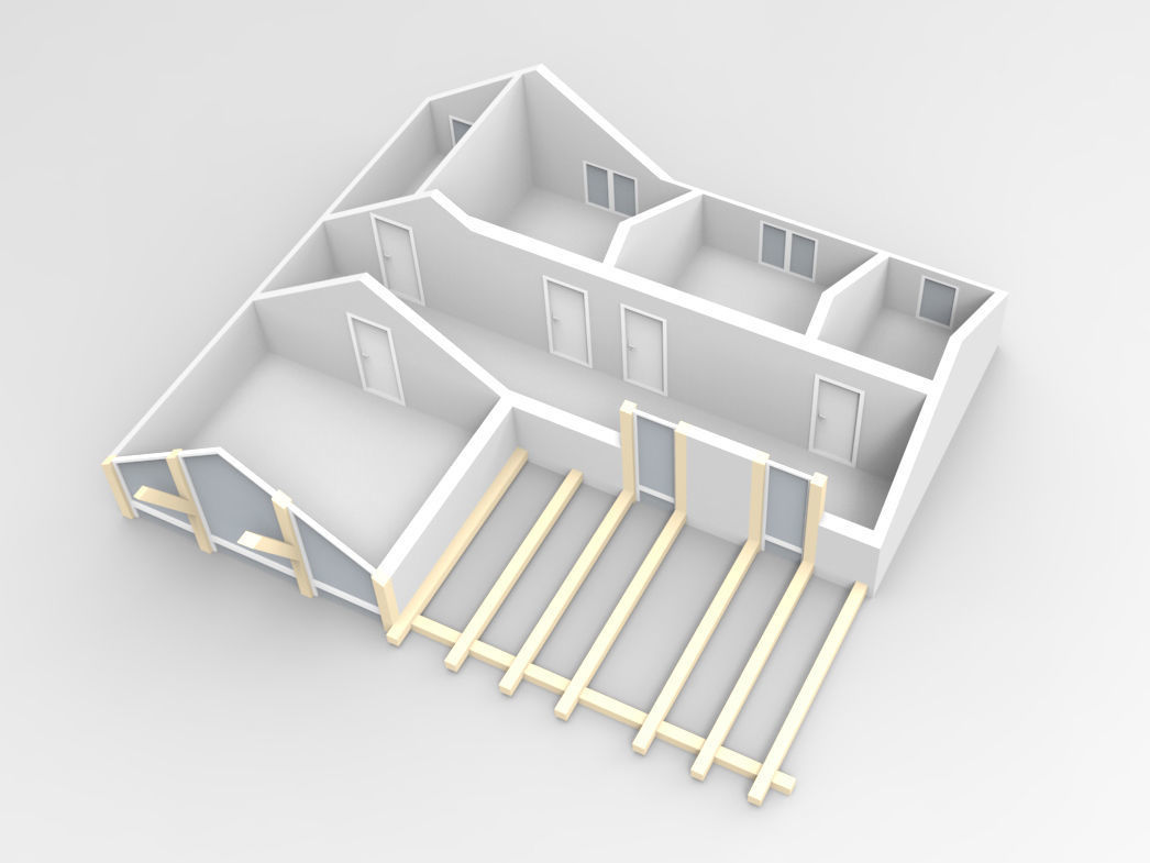 House with wooden structure 3D model_7