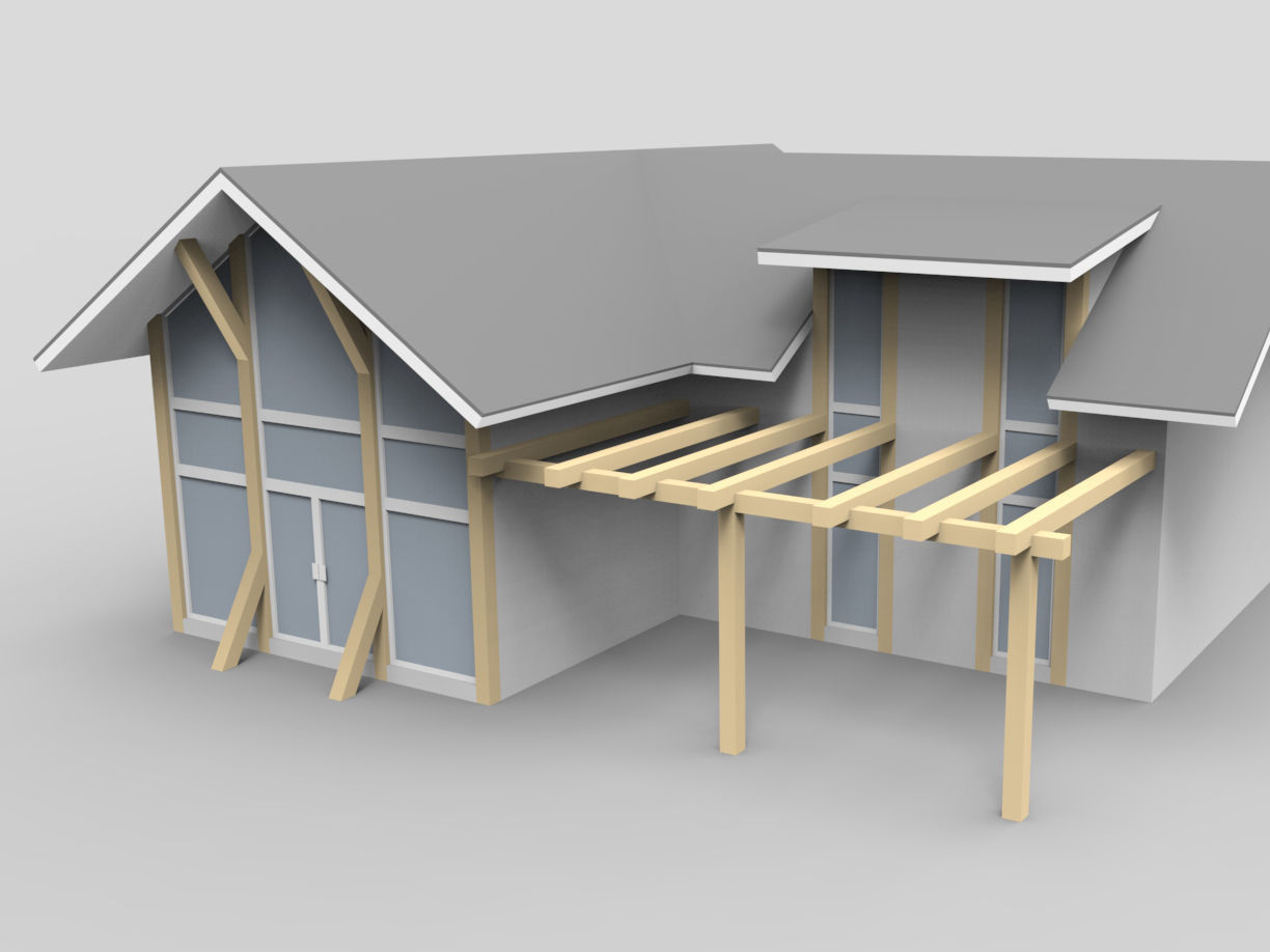 House with wooden structure 3D model_1