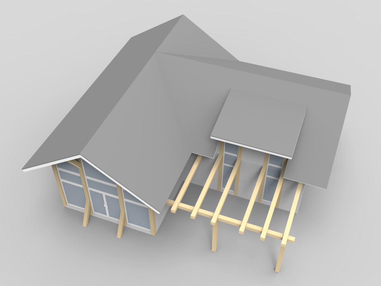 House with wooden structure 3D model_2