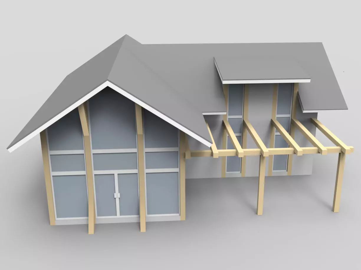 House with wooden structure 3D model_0