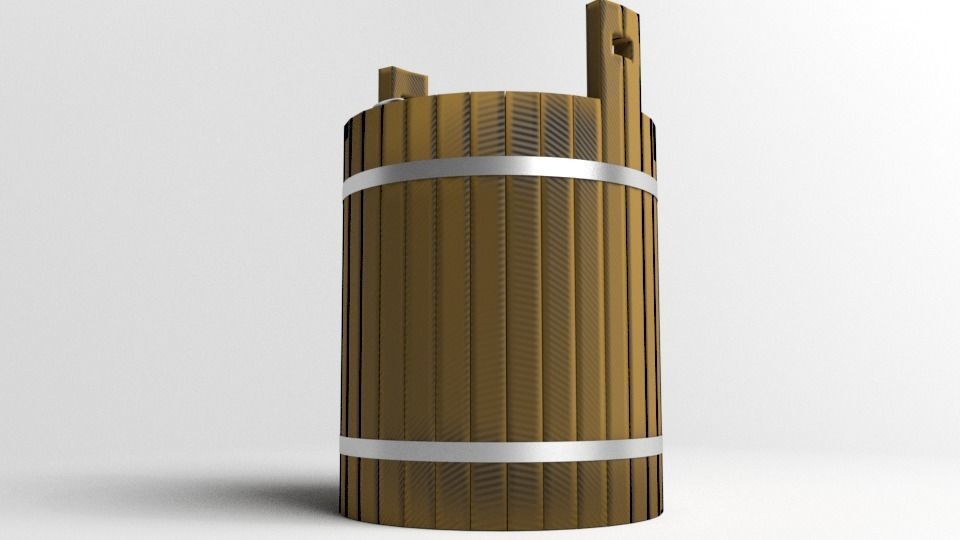 Wooden Bucket 3D model_3