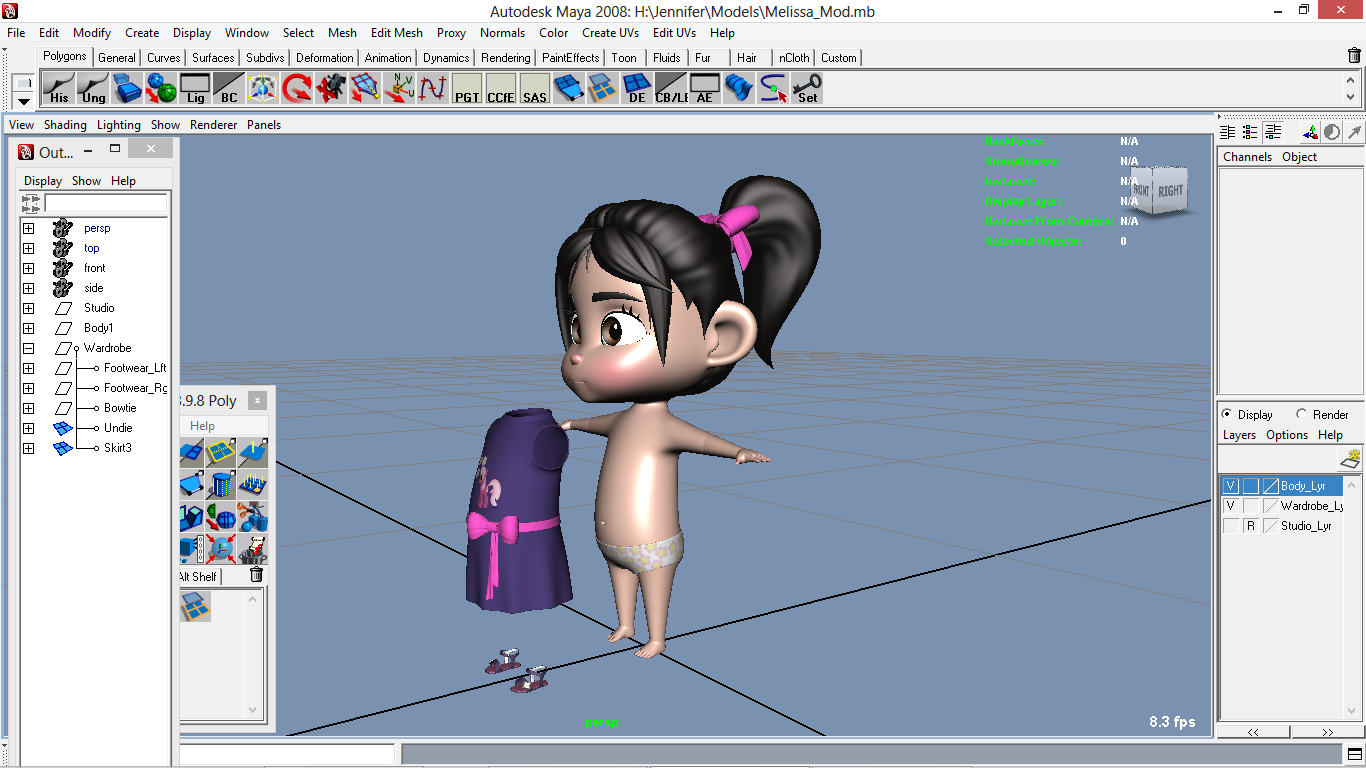 Melissa cartoon Girl Kid Character 3D model_26